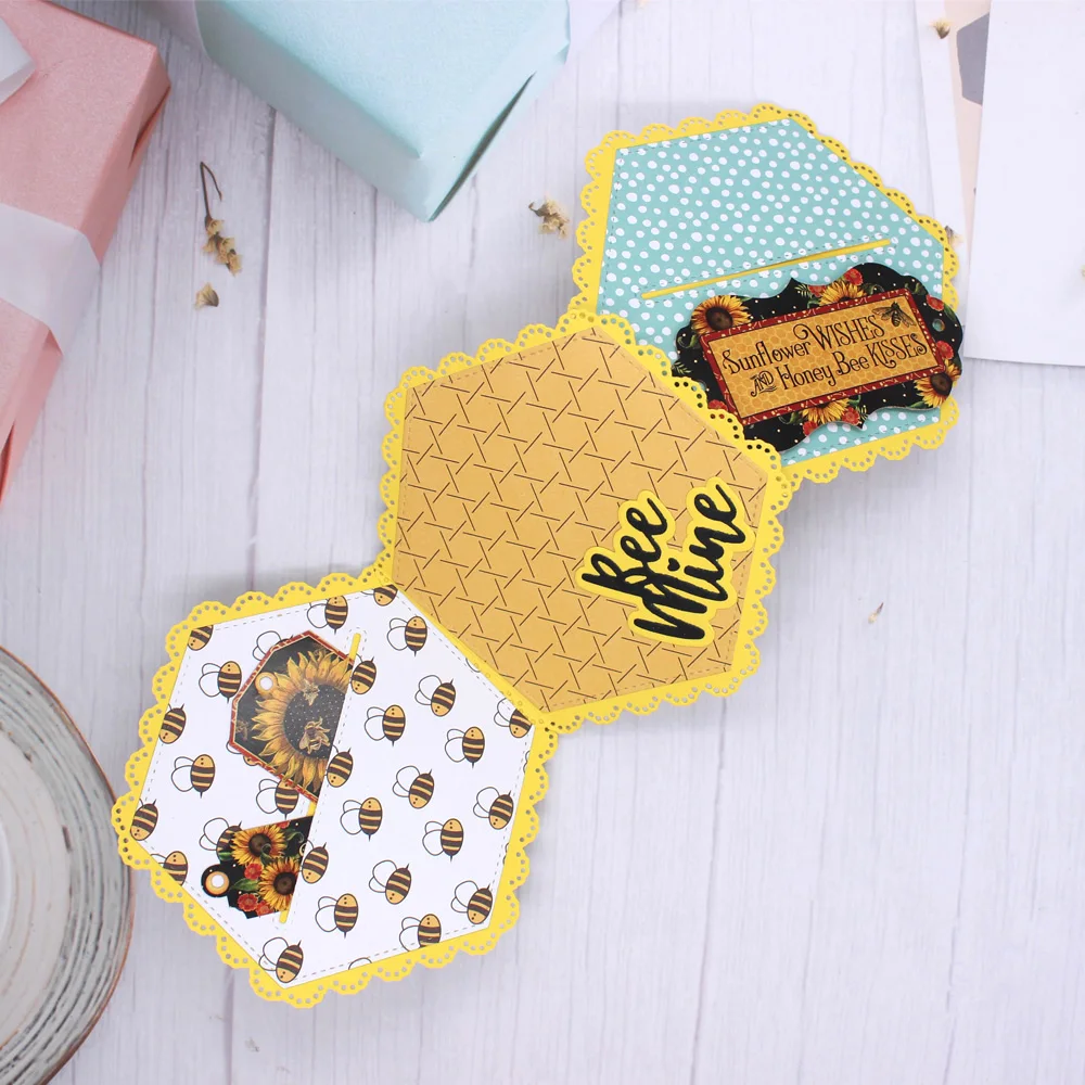 KSCRAFT 벌집 셰이커 미니 앨범 금속 절단 다이 스텐실 DIY 스크랩북 장식 엠보싱 DIY 종이 카드