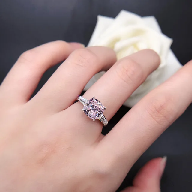 に*☆様 ピンクホワイトダイヤモンドリング Royal 14K Jewelry 2.5Ct Cushion Cut Light Pink Diamond Women