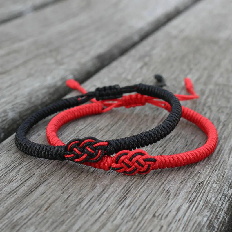 Chinese Red String Bracelet 2 Colors Handmade Unisex Weaven Adjustable Friendship Gift For Lovers