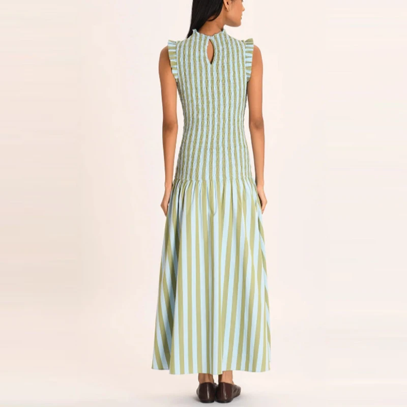 Fashion Half High Collar Vacation Long Dress Casual Sleeveless Draped Bohemian Dress Elegant Hight Waist Slim Swing Party Dress 2
