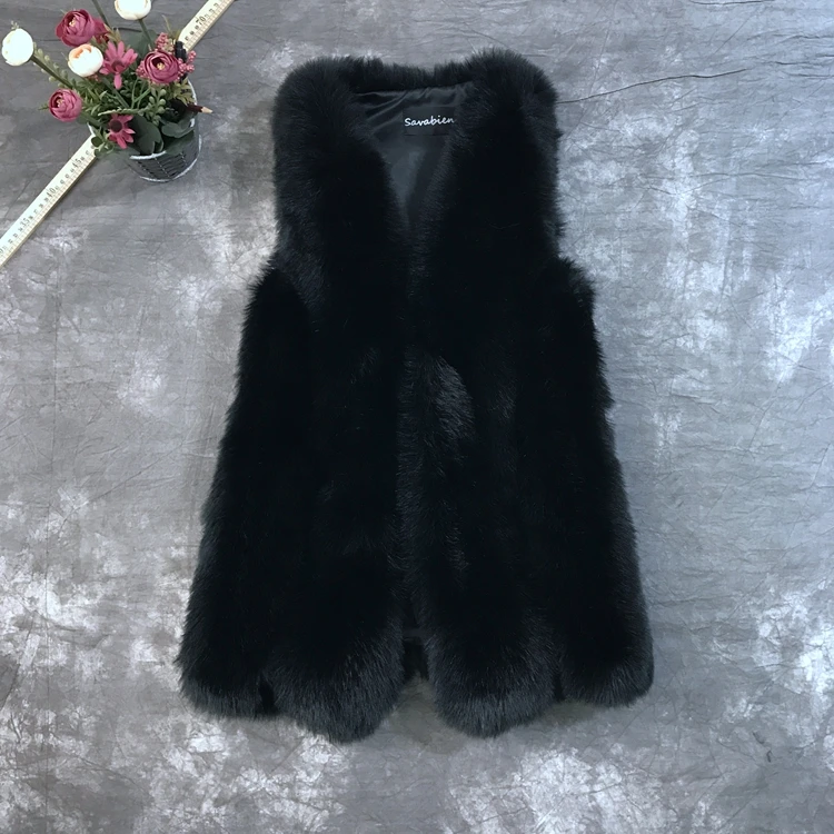 down parka Spring Autumn Winter Women 60cm Long Fashion Style Faux Fox Fur Vest Fake Material Model 063 down puffer coat Coats & Jackets