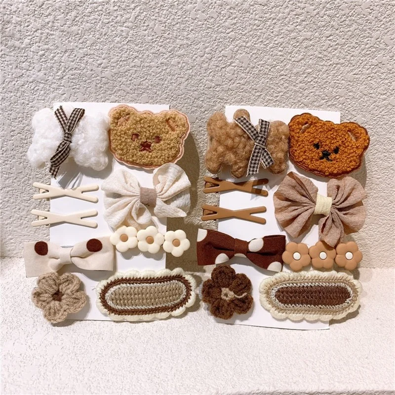 

9Pcs Cute Korean Bear Bow HairClips Baby Girls Knitted Hair Clip Toddler Bowknot Hairpin Antislip Hair Clip Kids