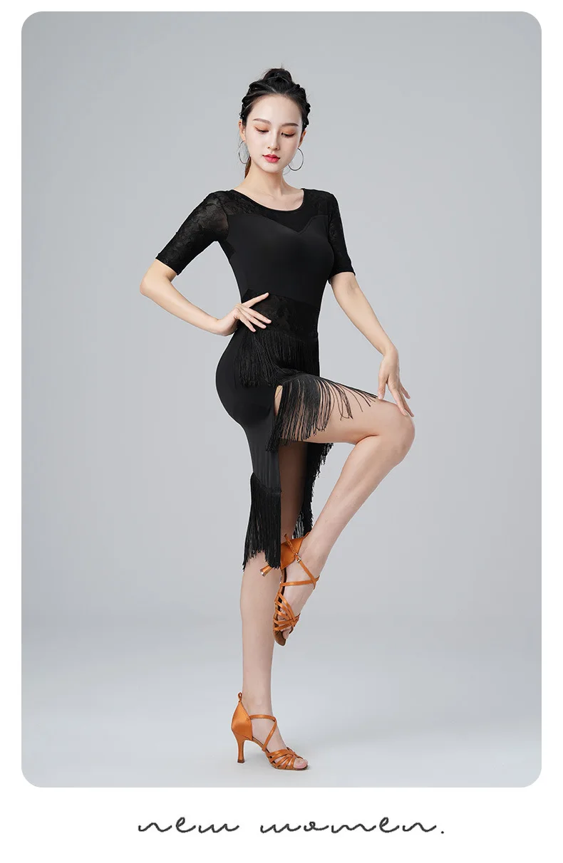 Latin dance dress adult performance costume art exam training rumba competition fringe practice dress