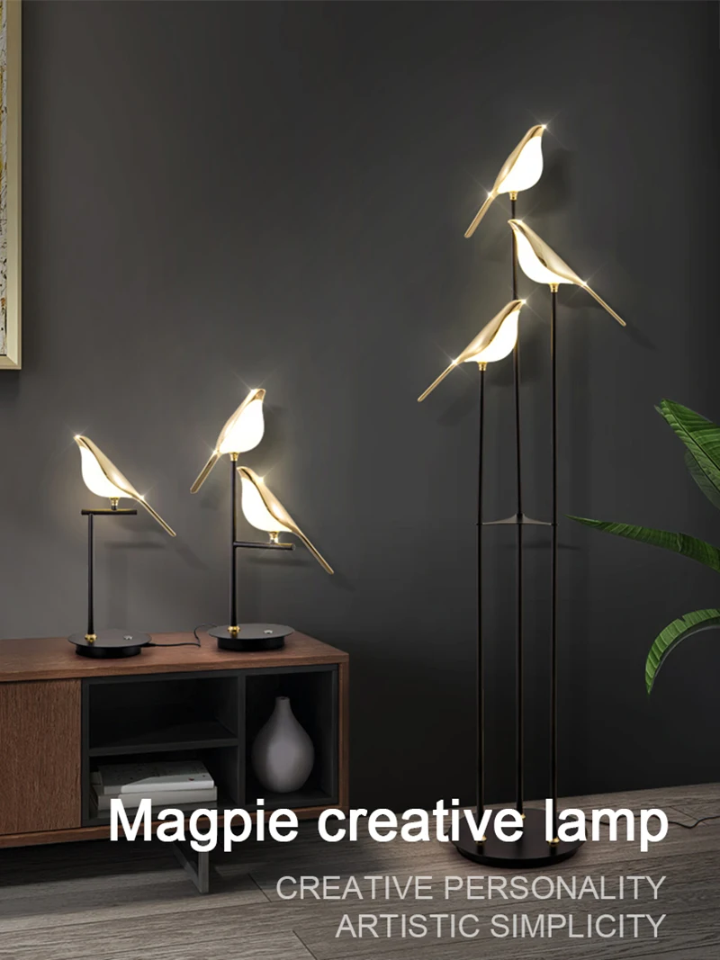 Name: bird table lampLight color: white light (above 6500k), warm light (2200-3500k), 3 light colors (the lamps contain LED lamp beads of two light colors, which can switch three light colors of white light, warm light and natural light).Shade/Case Color: Gold Shade/Black BodyMaterial: acrylic +IronDimensions: 22 x 46 cm (1 bird), 32 x 53 cm (2 birds), 152 x 30 cm (3 birds);Input voltage: 90V-220VWorking power: 10W (1 bird), 20W (2 birds), 30 (3 birds);Lighting range: 3-5㎡ (1 bird), 5-8㎡ (2 birds), 8-12㎡ (3 birds); • Colma.do™ • 2023 •