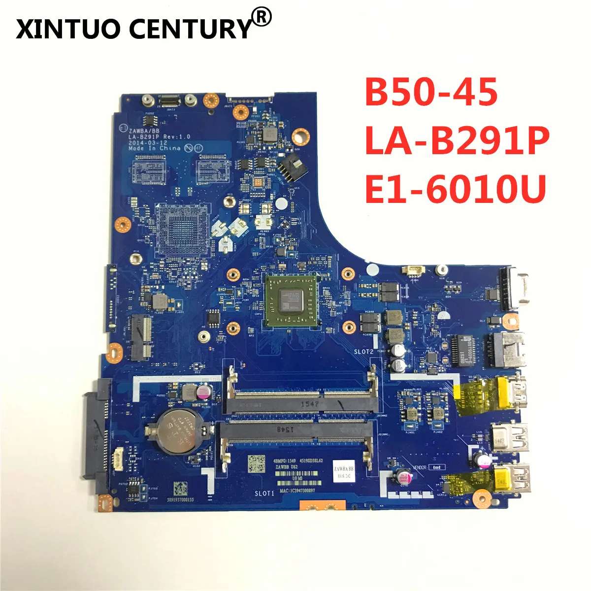 

ZAWBA/BB LA-B291P Motherboard for Lenovo Ideapad B50-45 N50-45 Laptop Motherboard with E1-6010 CPU DDR3 100% Test Work