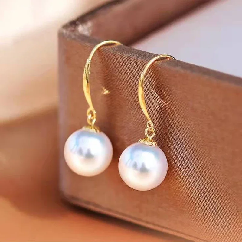 

Real 18K Gold Natural AKOYA Seawater Pearl Drop Earrings Pure AU750 Earring Hooks Fine Jewelry Wedding Gift for Women