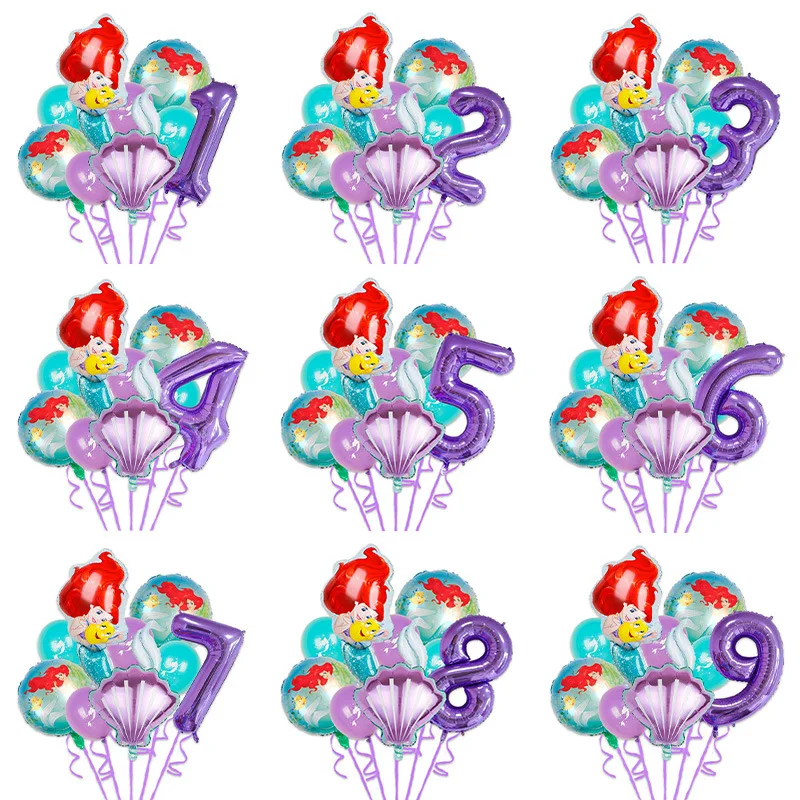 

9pcs/Set The Little Mermaid Ariel Birthday Party Foil Balloons Decoration Baby Shower Fish Tail Shell Shape Helium ballon Supply