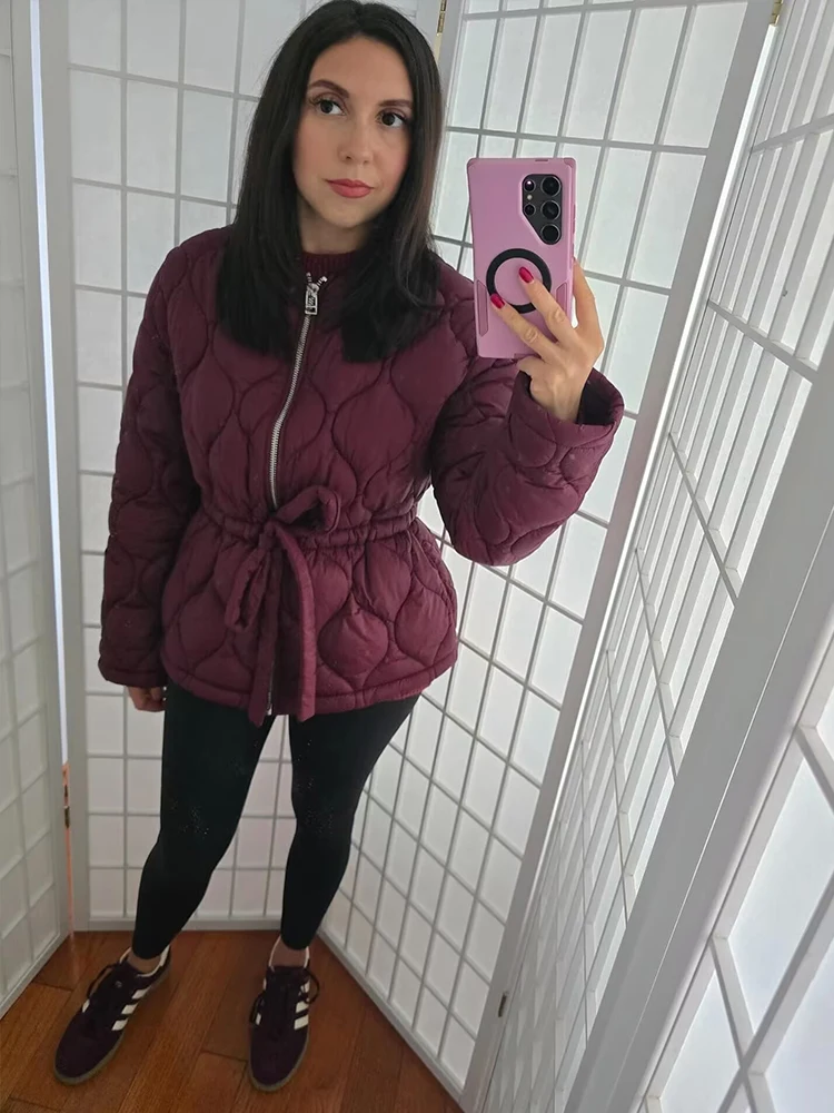 Autumn Winter Jacket Women's With Belt Loose Short Parka Coat 2025 New Fashion High Street Simple Casual New Parkas Jackets