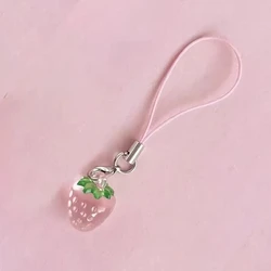 Charming Strawberry Resin Pendant Keychain with Mini Fruit Accents - Cute Lanyard Accessories & Christmas Gifts (Pink)
