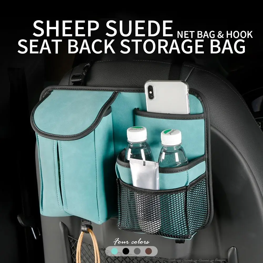 

Car Seat Back Storage Bag Multi-pocket Hanging Pouch With Hook Tissue Box Wine Bottle Holder Interior Parts