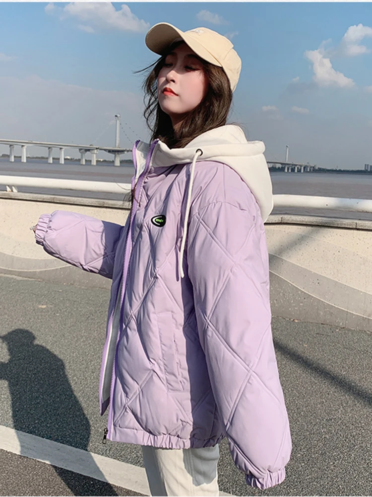

KBAT Winter Women Parkas Hooded Warm Baseball Jackets Loose Cotton Padded Coat Thick Windproof Jacket Female Outwear