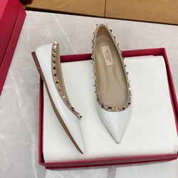 V family rivet pointed flat sole single shoe, versatile for spring and summer 2023, European and American internet red, same sha