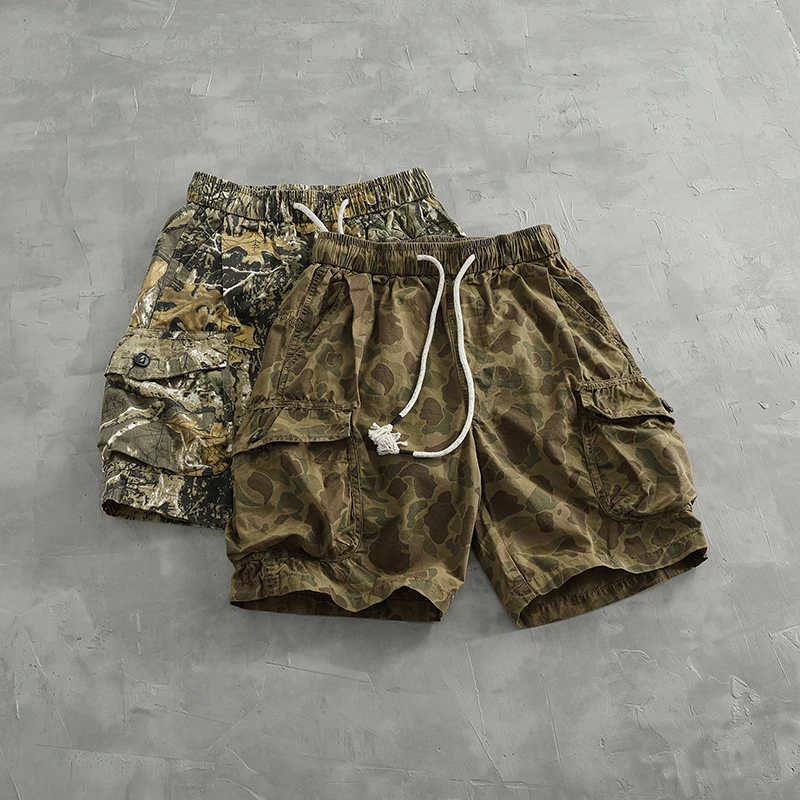 Vintage de spot camouflage cargo shorts men's loose straight leg summer new multi-pocket quarter pants casual pants trend 3