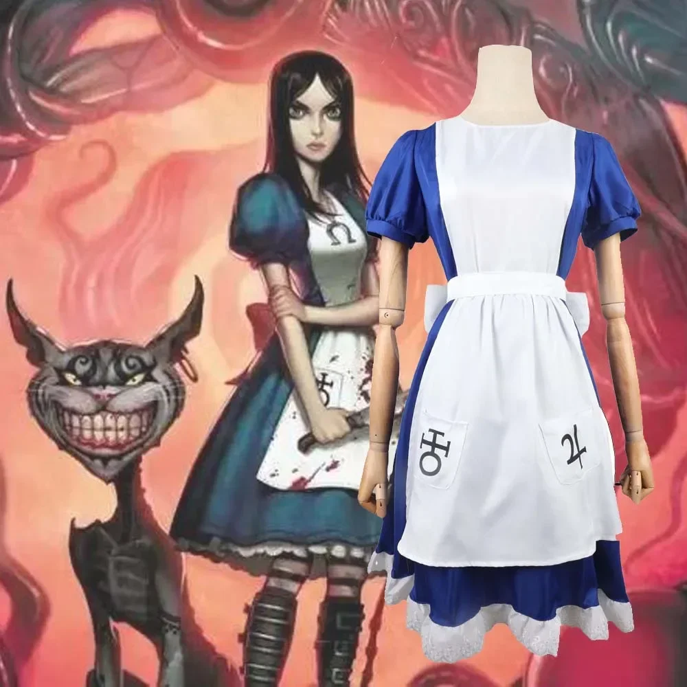 Gioco Alice Madness Returns Costume Cosplay Princess Dress Maid Dress Made Halloween Party Maid Dress Grembiule Calzini Per