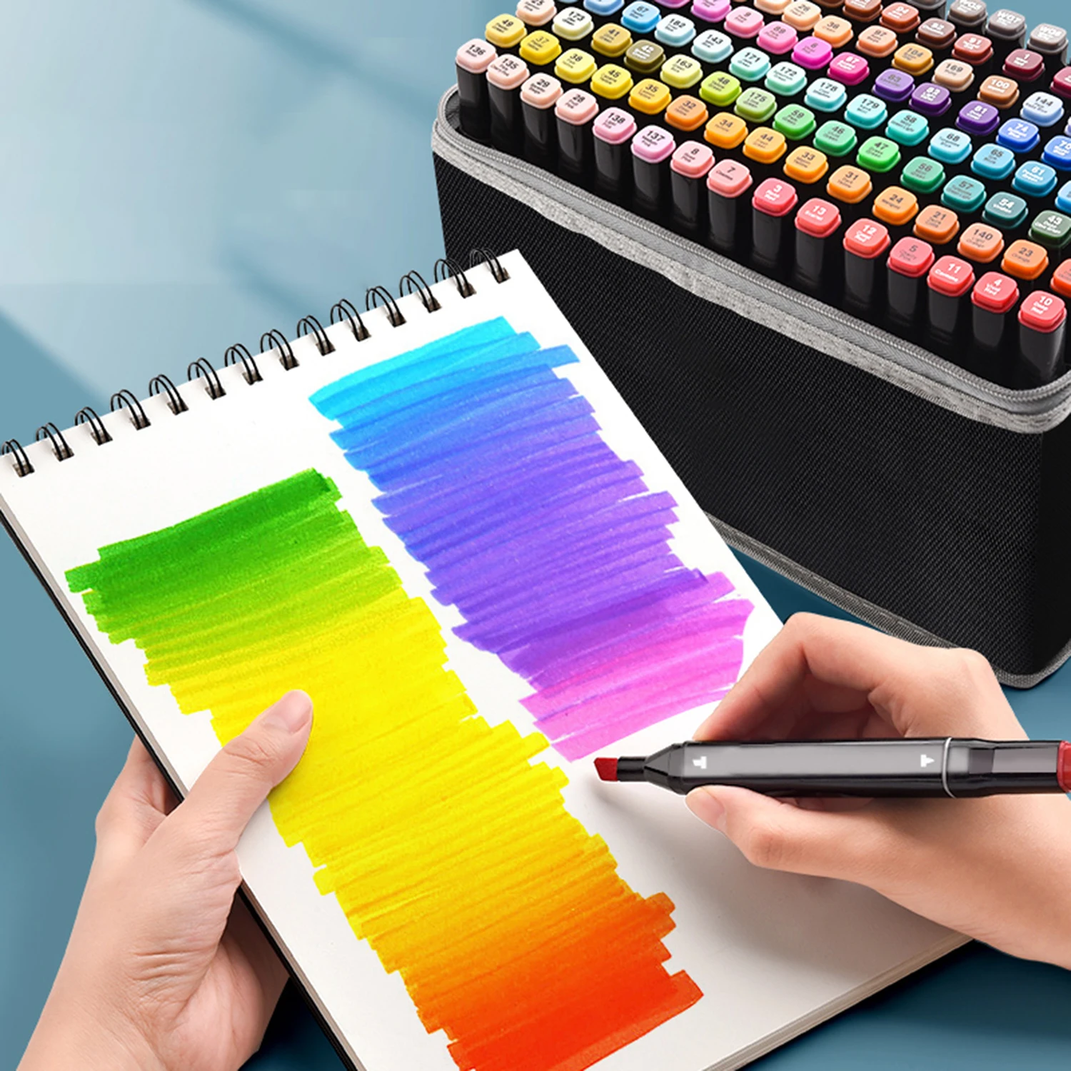 48 Couleurs Feutre a Alcool MarqueursDouble Pointe Brush Markers