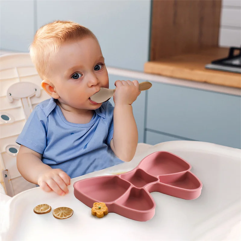 Baby Silicone Dining Plate Bowknot BPA Free Silicone Feeding Training Plate Bowl Kids Cartoon Little Bear Children Tableware 5