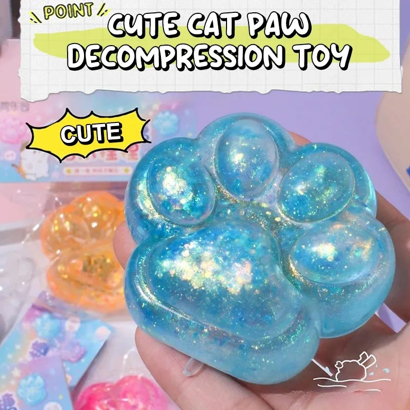 Cute Sequin Cat Claw Squishy Fidget Toy Slow Rebound Stress Relief Toy Pinch Decompression Cat Paw Soft Squeeze Toy 6