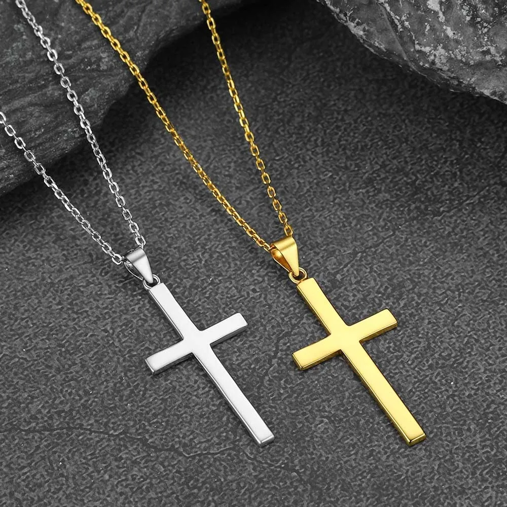Ciondolo Croce In Argento 925 Uomo/Donna - Semplice, Lucido, 4.5 Cm - Con Panno Per La Pulizia