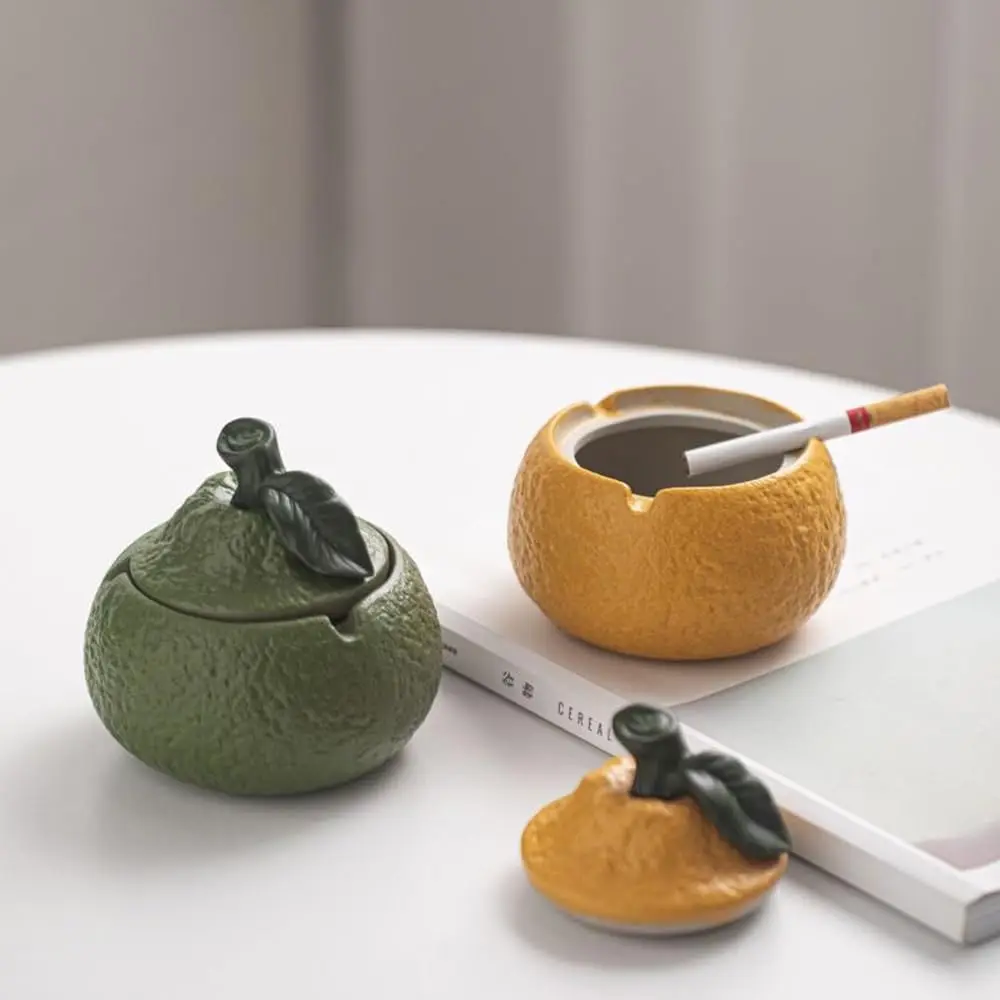 Orange Ashtray Windproof Dustproof Household Desk Tea Table Office Large Capacity Modern Minimalist Style Ceramic Material