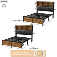 Металлический каркас кровати Comanlai с 2 ящиками, двуспальная кровать со светодиодной подсветкой, USB-портами, изголовье с местом для хранения вещей, кровать 140/160x200 см — изображение 6