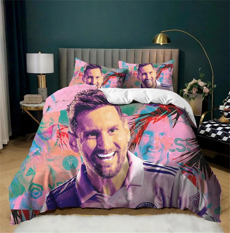 Description Picture 2 of itemTeen Boys Lionel Messi Bedding Set 3 Pieces Soccer Star Duvet Cover Set Soft and Breathable Comforter Cover Zipper