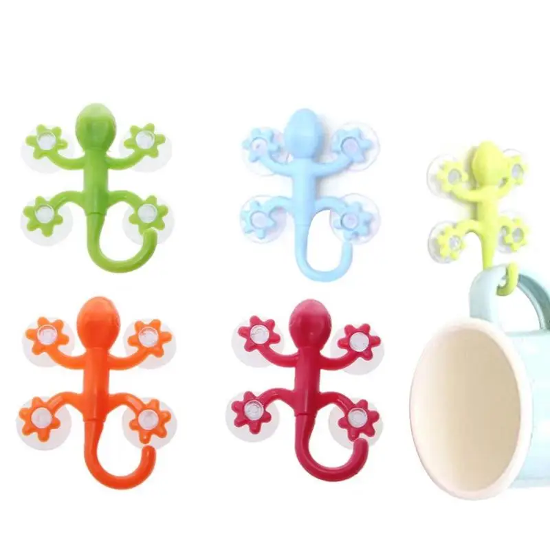 

1Pcs Suction Cup Gecko Hook With Four Suction Cups Wall Hanger Decoration For Kitchen Bathroom Household Office And School