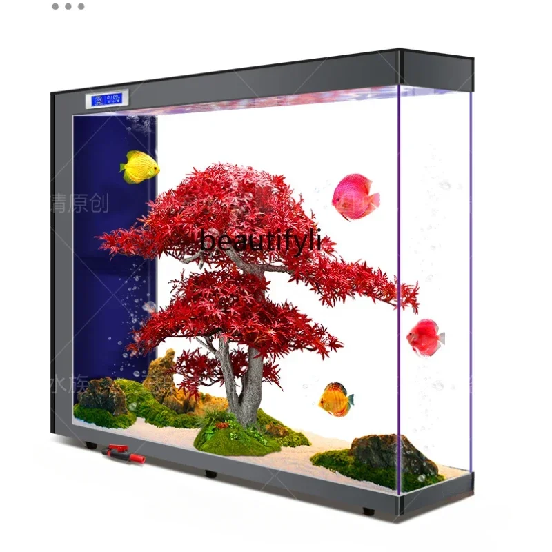 

New Fish Tank Super White Glass Living Room Floor without Base Subareas Screens Ecological Self-Circulation Aquarium