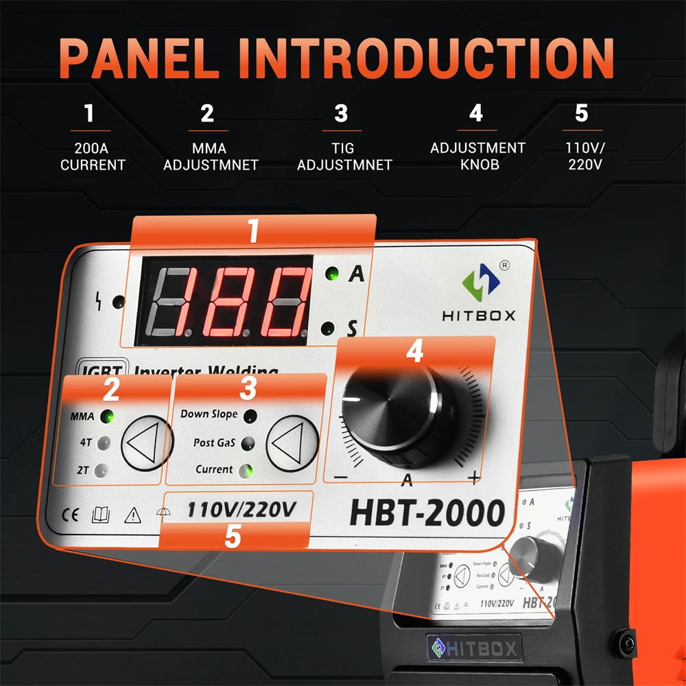 HITBOX DC Tig Welding Machine Real 200A TIG MMA ARC Stick Welders IGBT Inverter Welding HBT2000 220-240V 2T 4T Soldador Welder 2