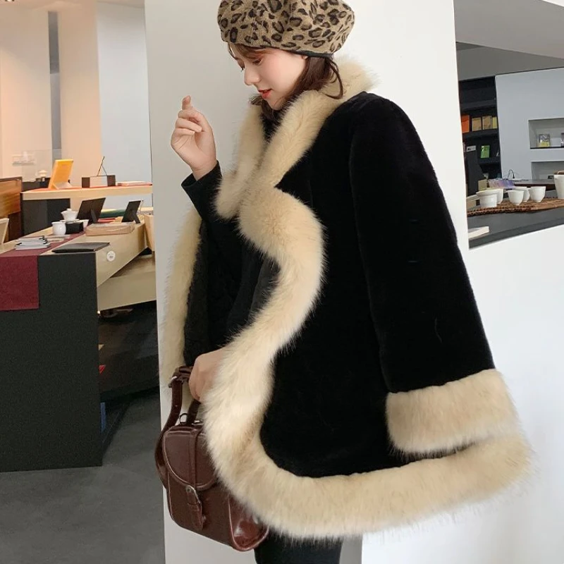 2023 New Women Faux Fur Coat Imitation Fox Fur Winter Thicken Warm Mid-Length Outwear Loose Fashion Casual Solid Color Parkas