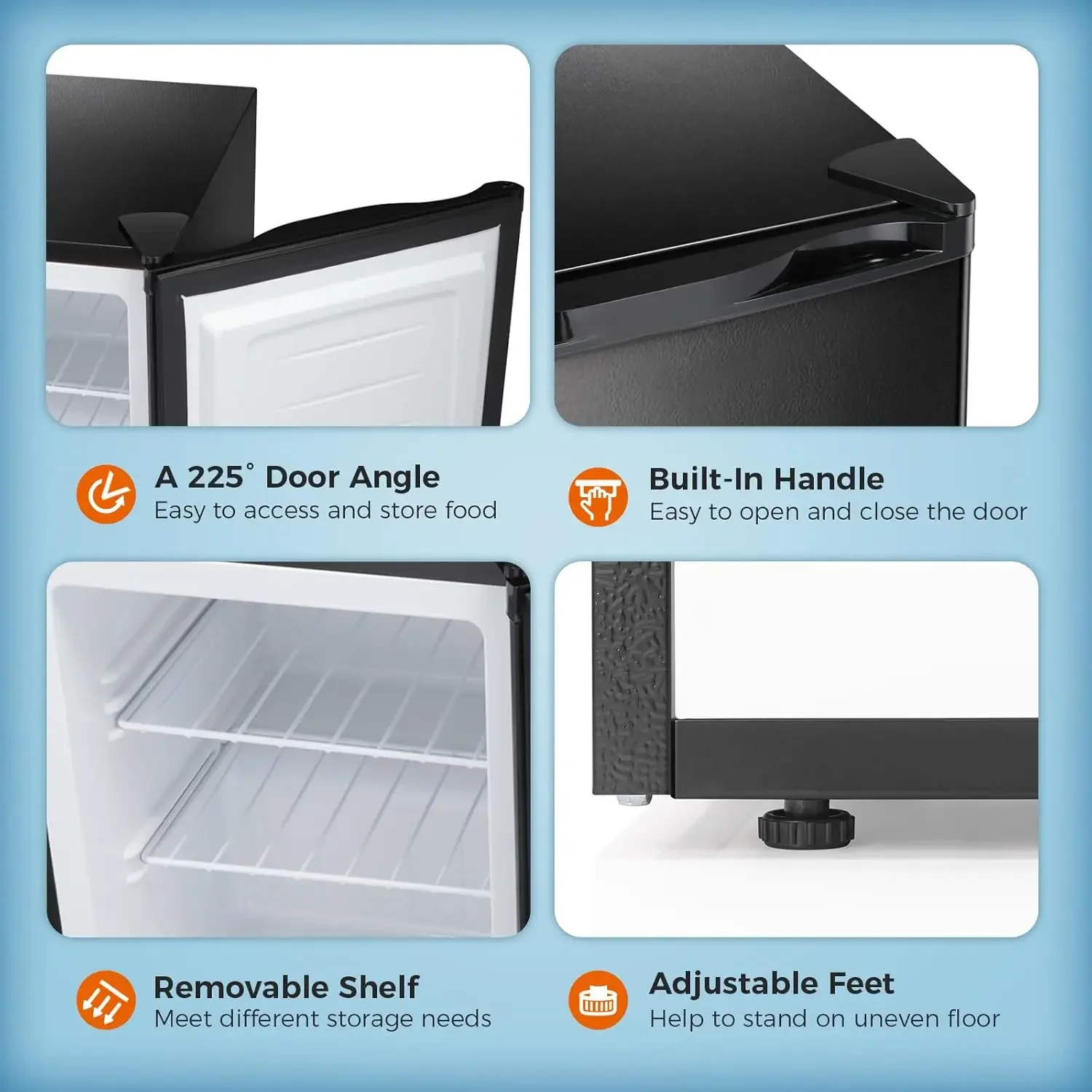 2.1 Cu.ft Compact Upright Freezer with Reversible Single Door,Removable Shelves Mini Freezer with Adjustable Thermostat 3