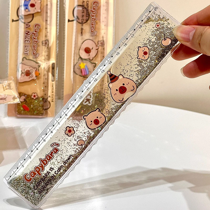 Capybara Flowing Sand Ruler Plastic Straightedge Protractor Measuring Tools School Office Supplies ruler set plastic ruler geometry set