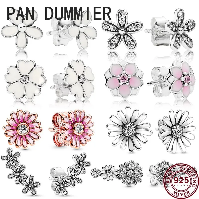 Hot 925 Sterling Silver Fashion Dazzling Daisy Women's Pan Earrings Women's Wedding Gifts High Quality Fashion Jewelry hot 925 sterling silver retro round heart zircon women s pan earrings wedding gift high quality diy fashion charm jewelry