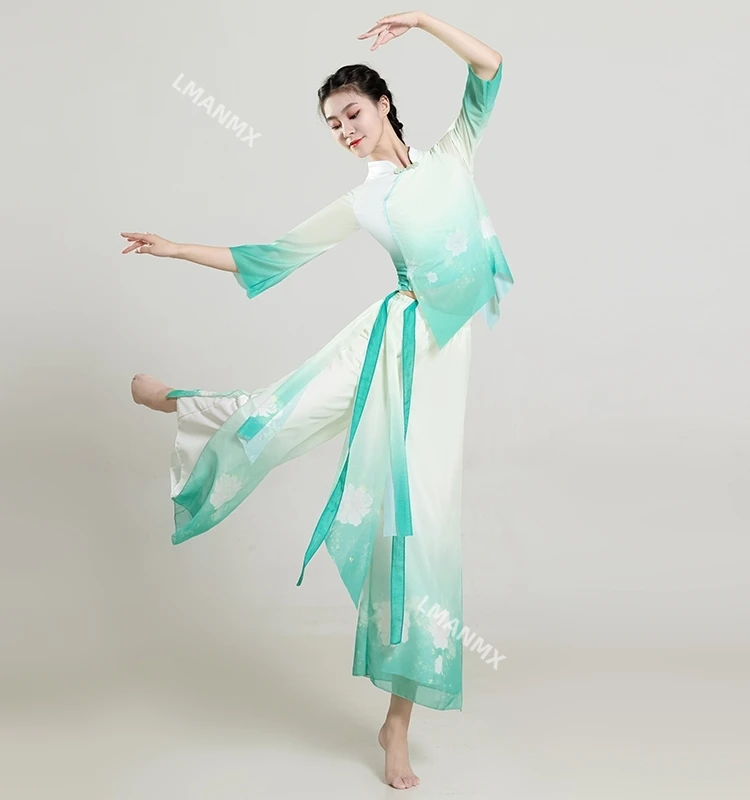 

Classical Dance Costumes Women Cheongsam Sarong Female Yangge Uniform Chinese Dance Practice Clothes Stage Dance Wear Costume