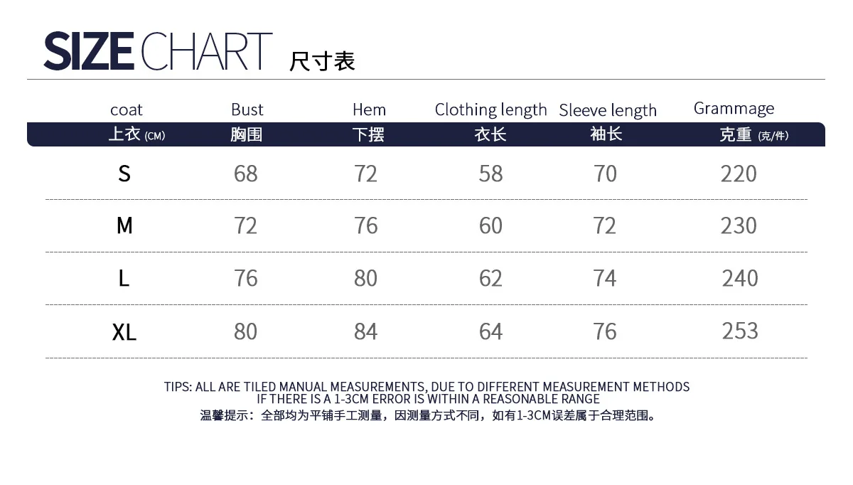 Size chart and fit details