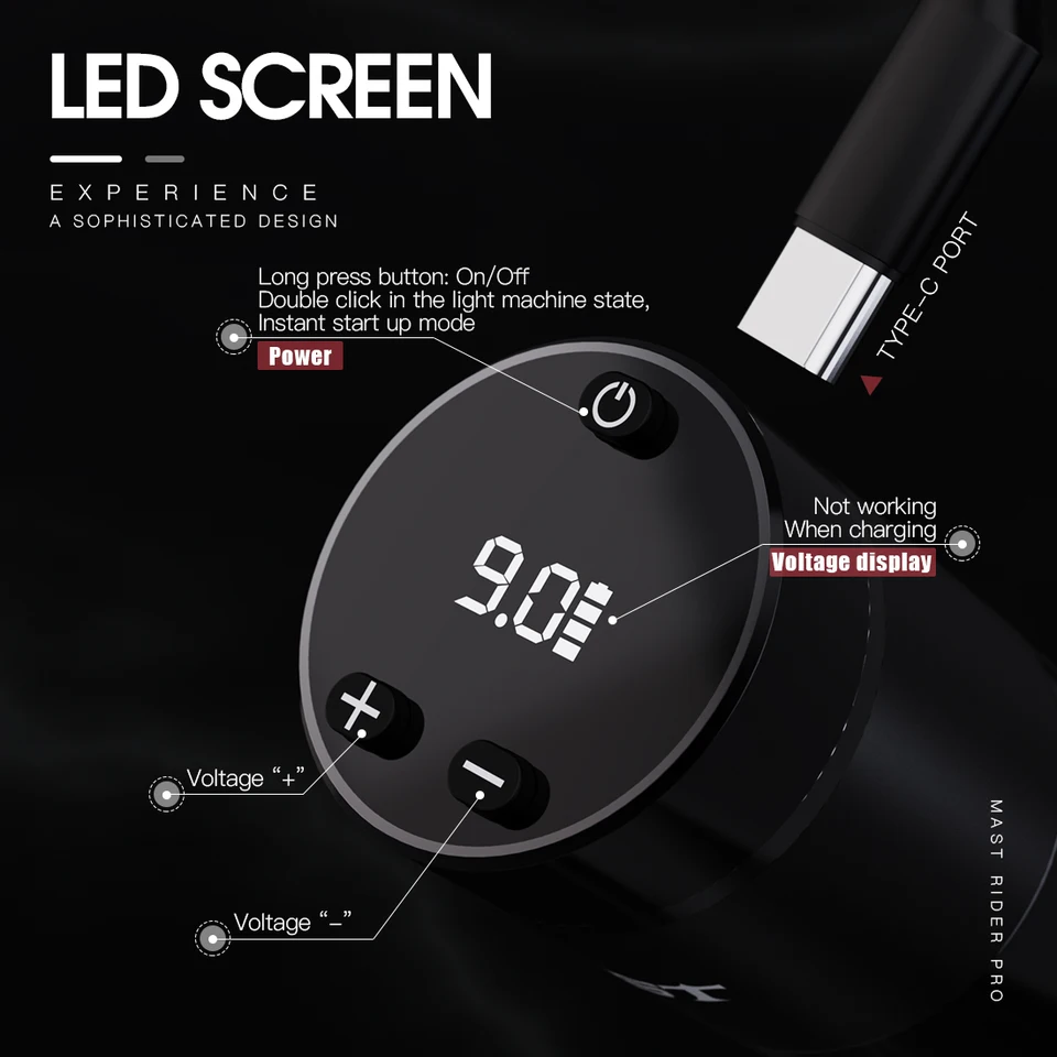 MAST ワイヤレスタトゥーマシン ブラシレスモーター LEDディスプレイ