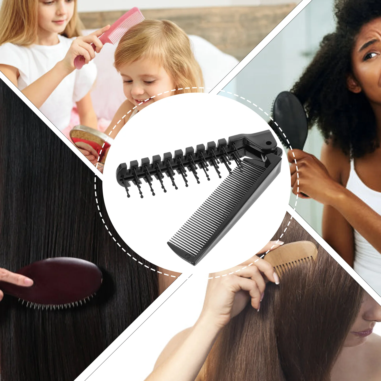 

4pcs Foldable Hair Comb Portable Plastic Comb for Home Travel Outdoor (Black)