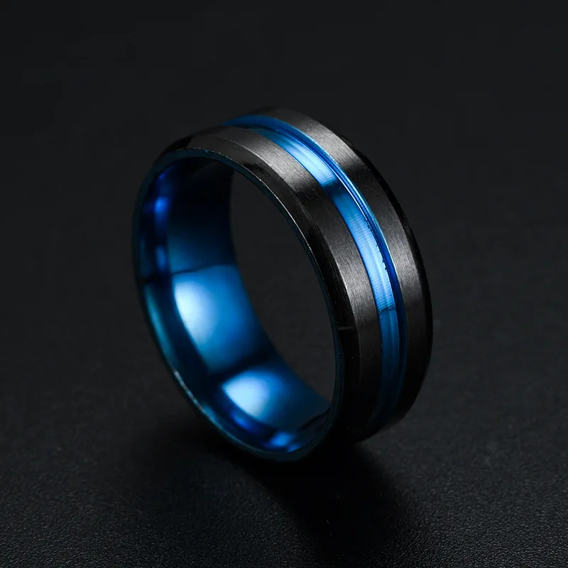 8MM Black Titanium Ring for Men Boys Simple Stainless steel Rings Trendy Rainbow Groove Rings Jewelry Accessories Gifts - Image 11