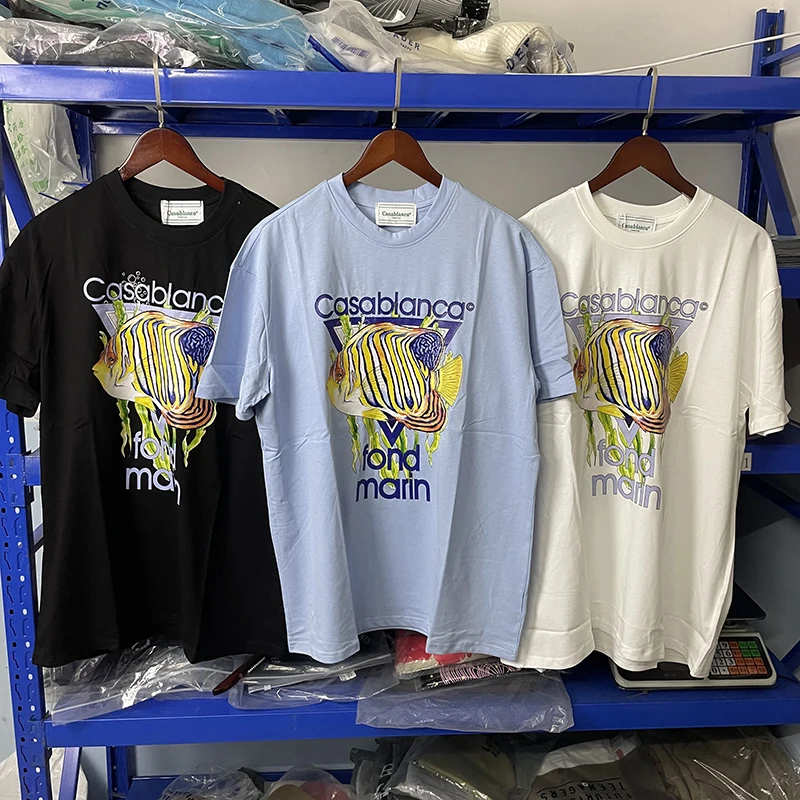 

220g Contton Real Casablanca Tennis Club T Shirt Print Cotton T Shirt Harajuku Men Clothing