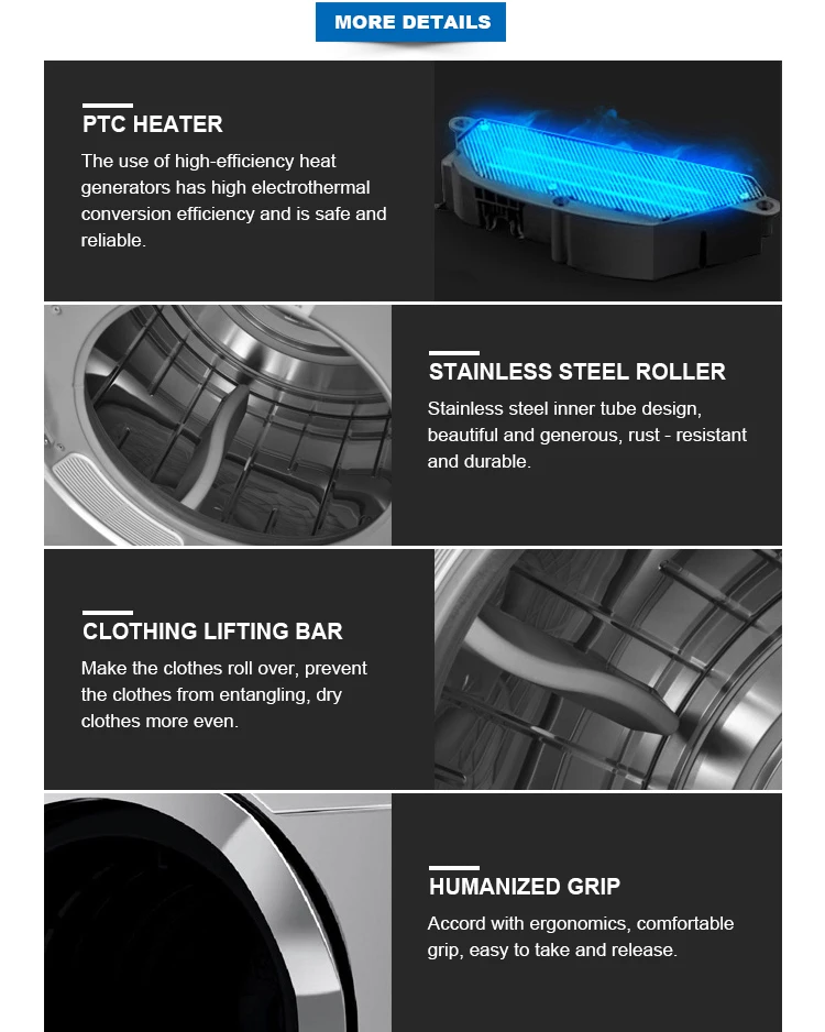 Large Capacity Design Washer Dryer Fast Drying Electric Clothes Dryer