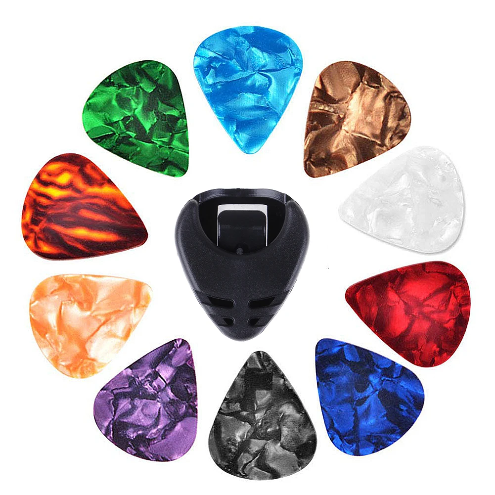 Electric Guitar Picks Colorful Guitar Picks & Pick Holder Set Ukulele Multifunction Celluloid Accessories 10Pcs guitar picks guitar pick case