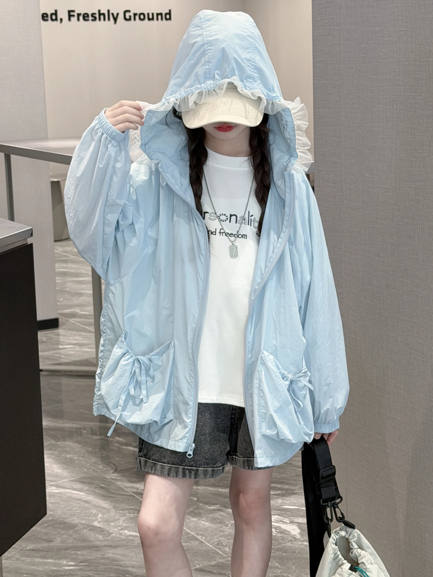 여자 여름 모자 재킷 얇은 레이스 아이스 센세이션 어린이 자외선 차단 의류 대..
