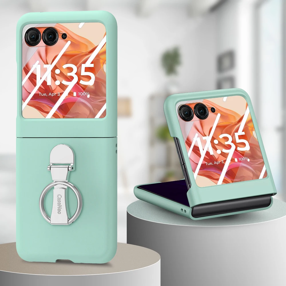 Candy Color Phone Case with Glass Film and Metal Rotatable Bracket Cover