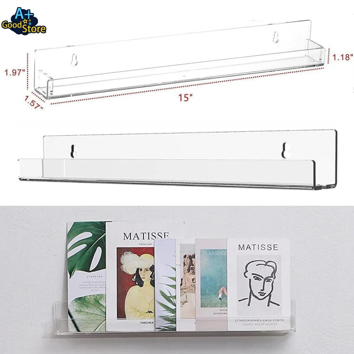 Clear Acrylic Magazine Organizer Shelf Wall Shelves Doll Display Storage Rack Living Room Floating Shelves Books Plants Ledge