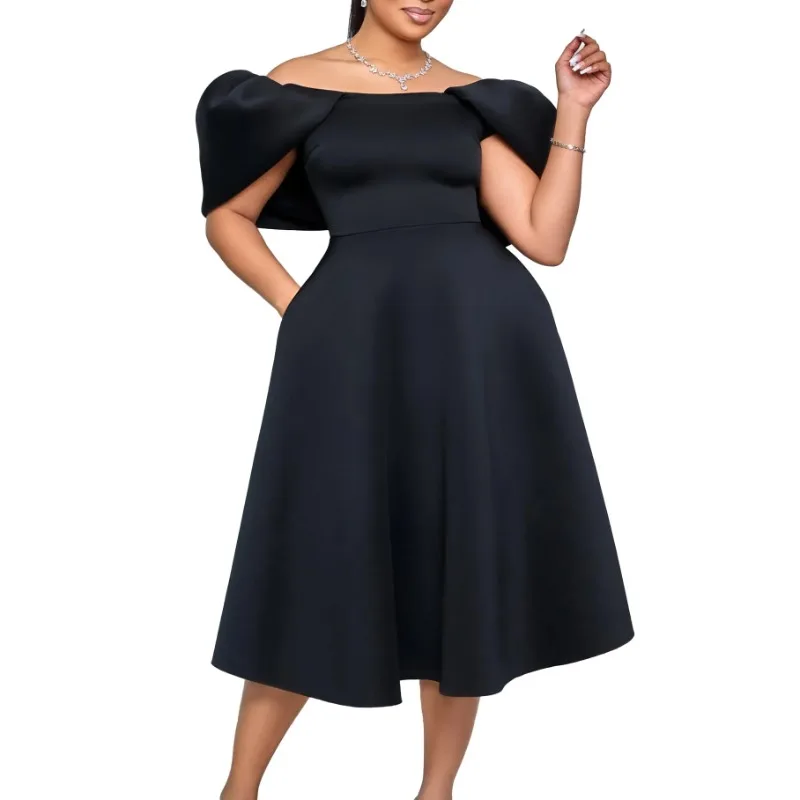 

African Clothes African Dresses for Women Elegant Polyester Fashion Short Sleeve Red White Pink Black Party Evening Midi Dress