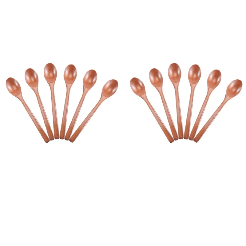 

LJL-Wooden Spoons, 12 Pieces Wood Soup Spoons For Eating Mixing Stirring, Long Handle Spoon Kitchen Utensil