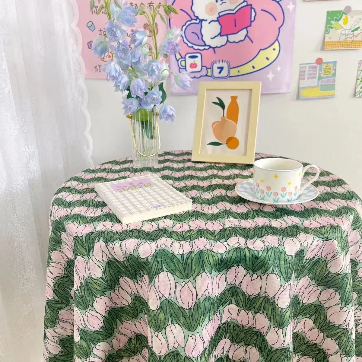 

Checkered Book Table Cloth Fabric Art Girl Heart Inn Style Bedroom Table Cloth Table Cloth Xiao Qing New Style J5A3554