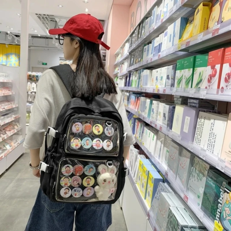 Backpack New Transparent, Lightweight, and Simple Middle School Korean Leisure Large Capacity Japanese INS Small Fresh Backpack
