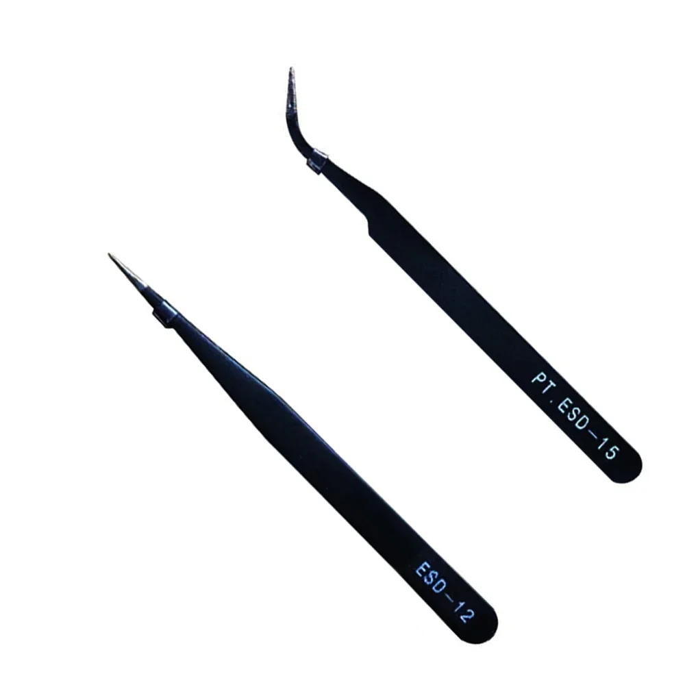 Stainless Steel Black Curved Straight Eyebrow Tweezers Anti Acid Nipper Rhinestone Picking Tool False Eyelash Nail Art Tool 5