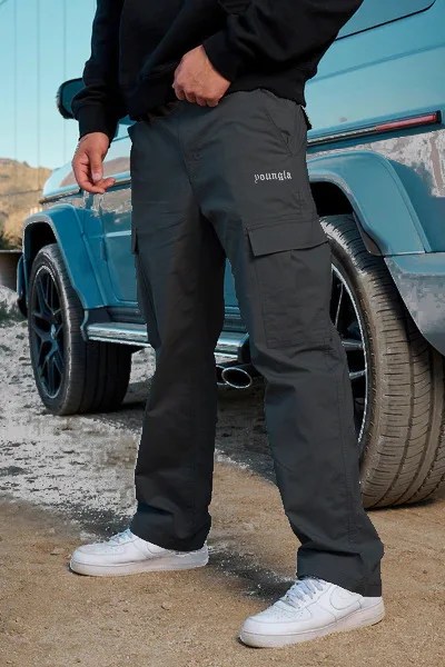 

2024 new youngla big pocket overalls trousers men's autumn stitching solid color leisure sports loose straight pants