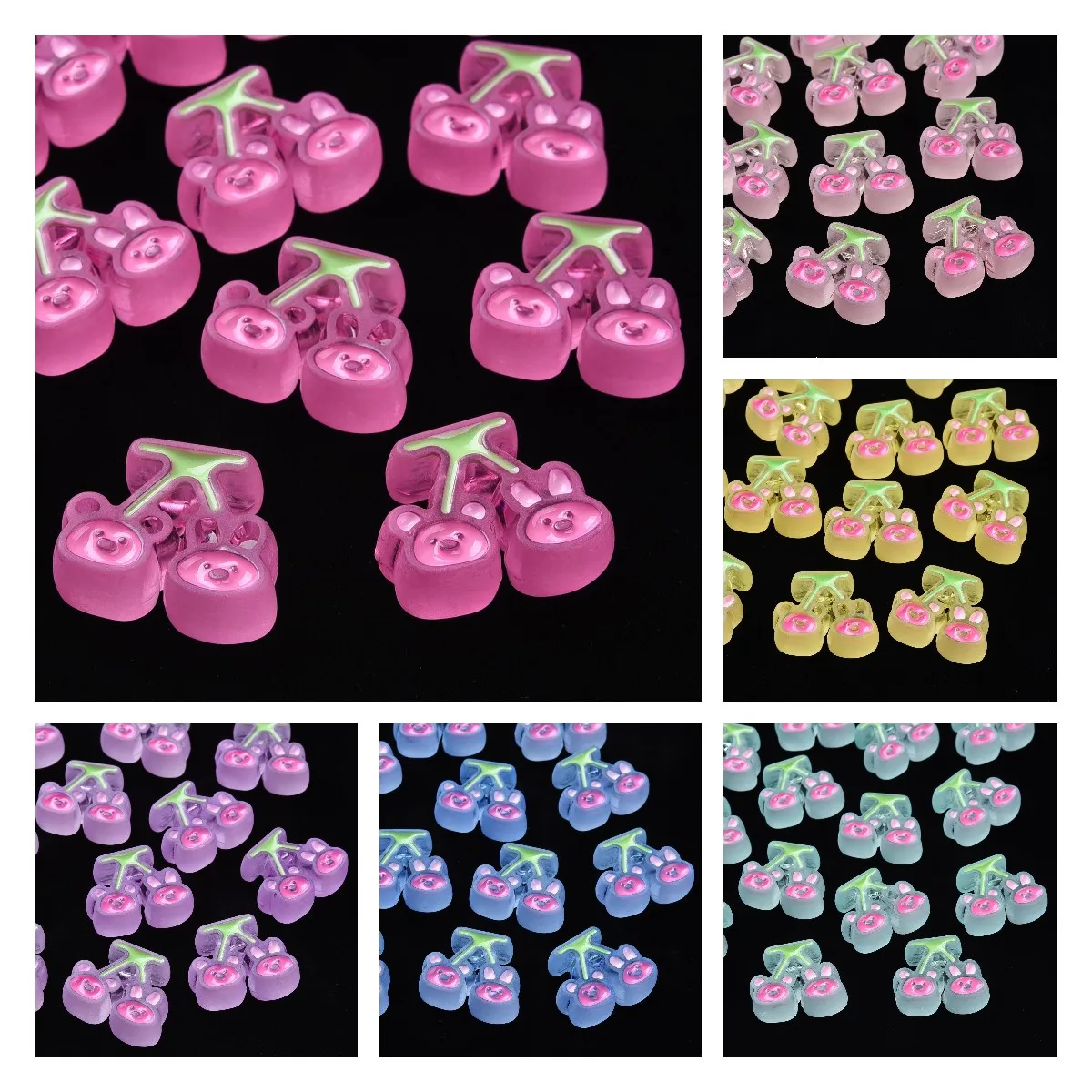 

100pcs Enamel Cherry with Bear & Rabbit Shape Frosted Transparent Acrylic Beads for Jewelry Making DIY Bracelet Accessories